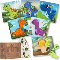 6 STUKS. Houten legpuzzels voor kinderen vanaf 3 jaar Gekleurde dinosaurussen Houten legpuzzel Kleurrijke stapelpuzzel Educatief