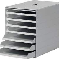 Storage box with 7 drawers plastic gray H322xW250xD365mm with retractable front flap